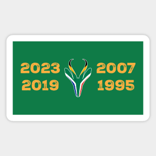 South Africa Four Time World Rugby Champs Vintage T-Shirt | Springbok Head & Flag 2023 2019 2007 1995 | Nou Gaan Ons Braai | Lekker Magnet